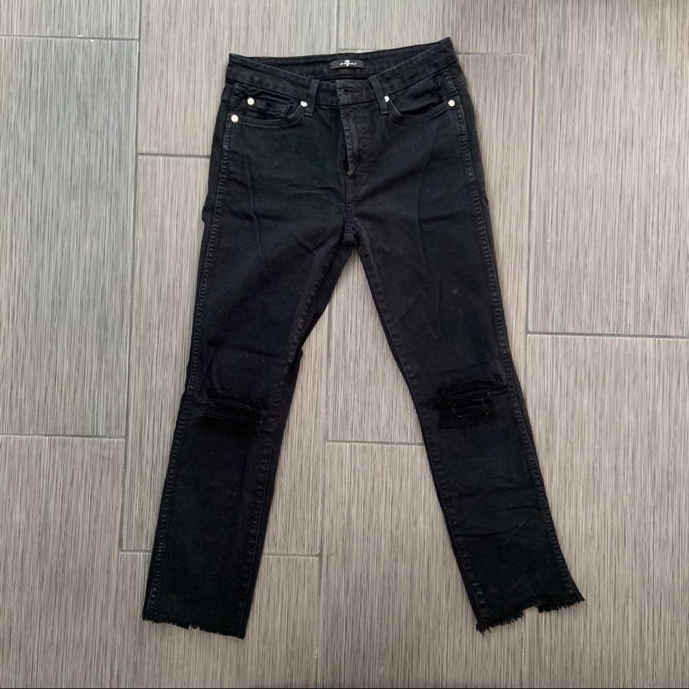 7 for All Mankind Black Ripped Jeans Sz 27